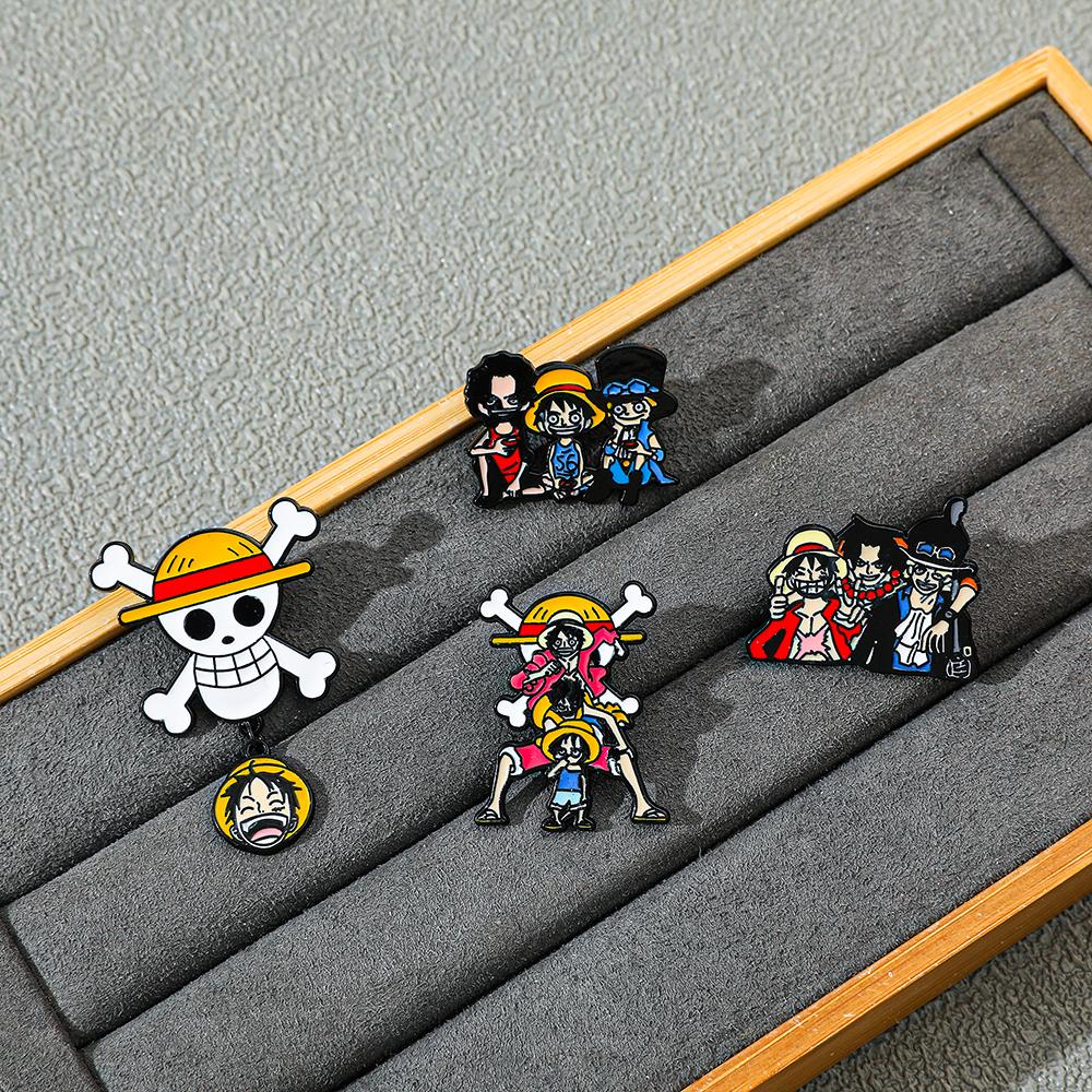 4 Pcs Childhood Cartoon Brooch Handsome Portgas·D· Ace Enamel Pin Metal Badge Jewelry Clothing Backpack Accessories Gift