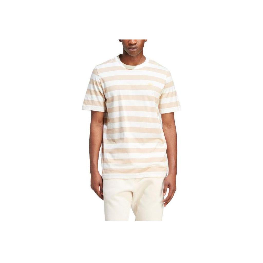 adidas Oryginalny Pasiasty Okrągły Dekolt Prosty Krótki Rękaw T-shirt Męskie Góry Beżowy IR7587