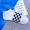 5 Pairs of Letters Short Socks Men's Sports Boat Socks Women's Cotton Low-top Shallow Street Tide Socks