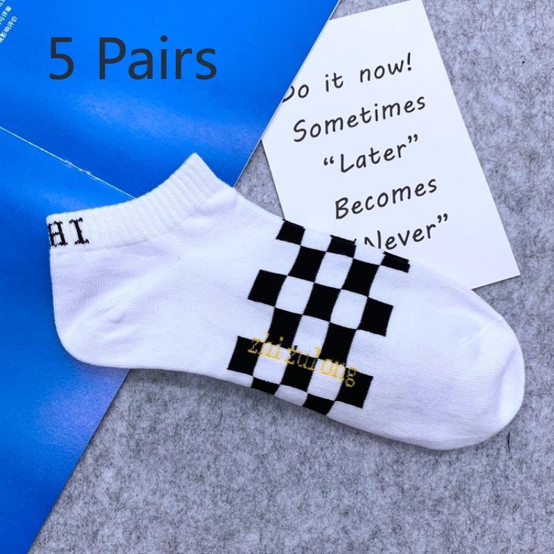 5 Pairs of Letters Short Socks Men's Sports Boat Socks Women's Cotton Low-top Shallow Street Tide Socks