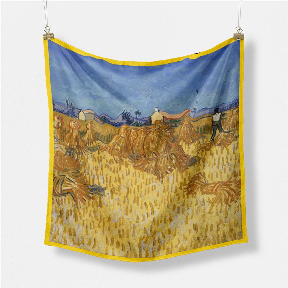 Famous Oil Painting Women Scarf Wraps Twill Silk Scarf 53cm Square Scarves Fashion Head Scarf Hijab Neckerchief Bandana New