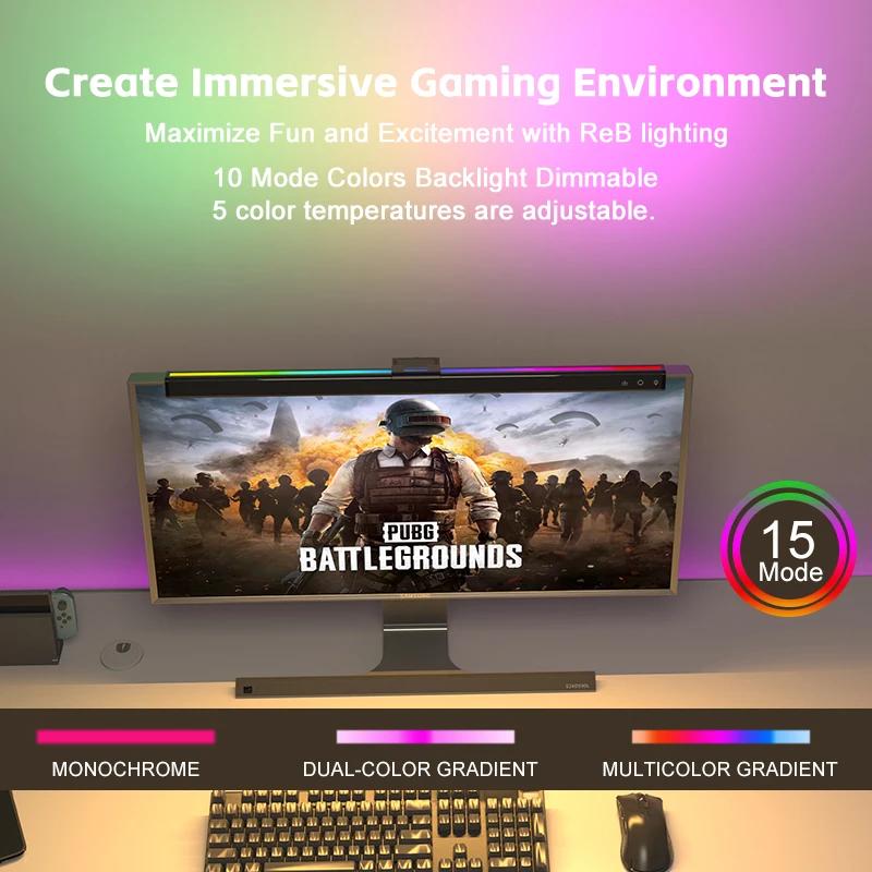 LED Eye-Care Computer Monitor Wall Lamp with RGB Ambient Light 5 Colour Stepless Dimming 50CM PC Monitor Light for Games Room