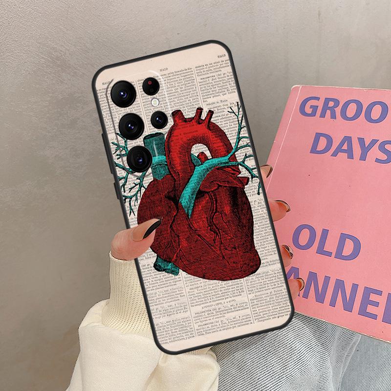 Human Anatomy Heart Art For Samsung Galaxy S22 S23 Ultra S21 FE Note 10 20 Ultra S8 S9 S10 Plus S20 FE Phone Case