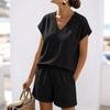 Completo Due Pezzi da Donna con Top a Manica Corta e Pantaloncini Vestibilità Larga Scollo a V Abbigliamento Rilassato per Uso Quotidiano
