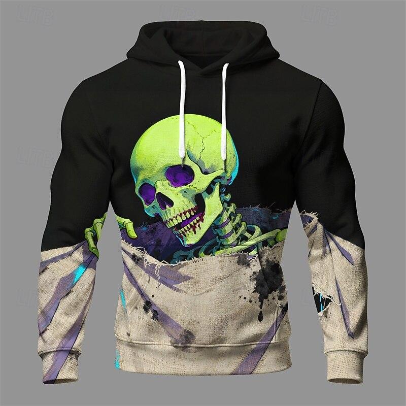 Funny 3D Skull Pattern Men's Hoodies Hip Hop Trend Harajuku Y2k Clothes Autumn Winter Casual Pullover Fashion Loose Sweatshirts