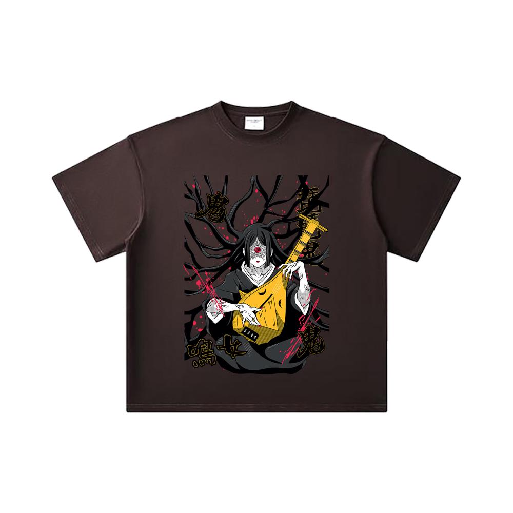 260 GSM Double Yarn 32 Count 100% Cotton Demon Slayer V54 Nakime Print Unisex Heavy Cotton T Shirt