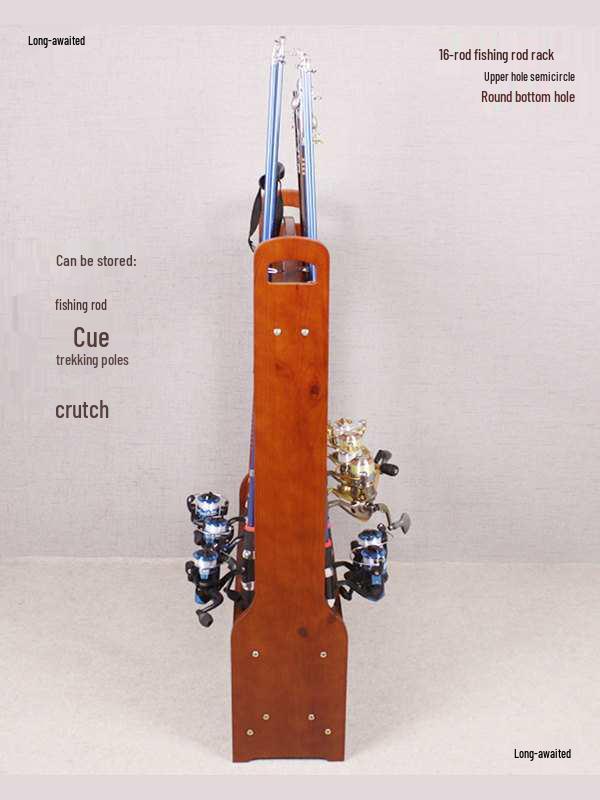 16-Position Solid Wood Fishing and Billiard Cue Rack for Rods and Cues - Tackle Display Stand