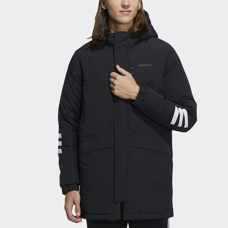 Adidas Mid-Length Hooded Zip-Up Down Jacket Men Outerwear Black H45235