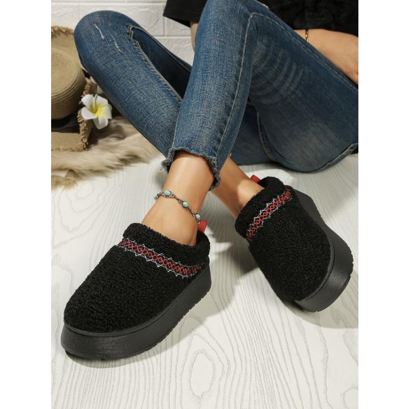 Women's Platform Snow Boots Large Size Plus Velvet Warm Wrap Color Matching European and American Casual Wear Wool Cotton Slippers