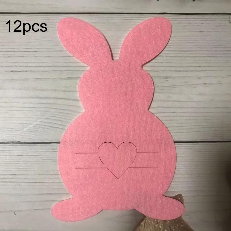 12pcs Rabbit Shaped Cutlery Set Felt Egg Table Decoration Easter Knife and Fork Bag Cutlery Bag Easter Decoration