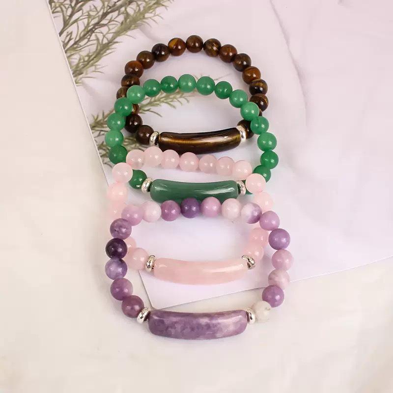 8mm Natural Rose Quartz, Red Agate, Tiger Eye, and Green Aventurine Bracelet for Men and Women