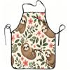 1pc Cute Sloth And Flower Pattern Print Apron, Durable And Easy To Clean, Adjustable Waistband, Polyester Material, for Kitchen Cooking, Gardening, Or