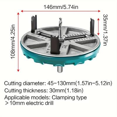 Adjustable Multi-Purpose Woodworking Hole Saw Versatile Drill Bit for Wood Drywall Plastic Aluminum Durable Alloy Blade