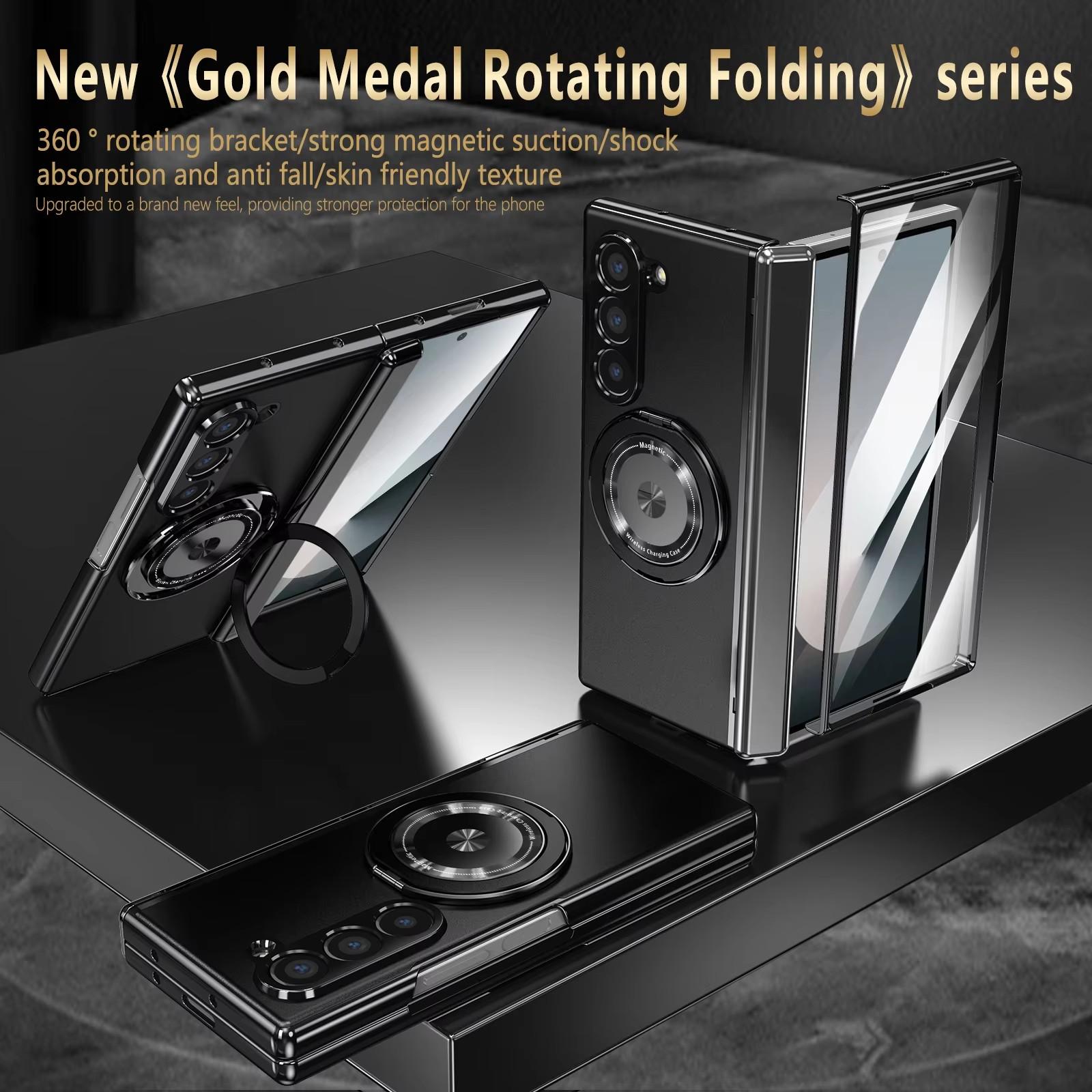 

Magnetic Ring Holder Hinge Protection Magsafe Phone Case For Samsung Galaxy Z Fold 4 5 6 Outer Screen Glass Shockproof Cover For Galaxy Z Fold 5 чорний