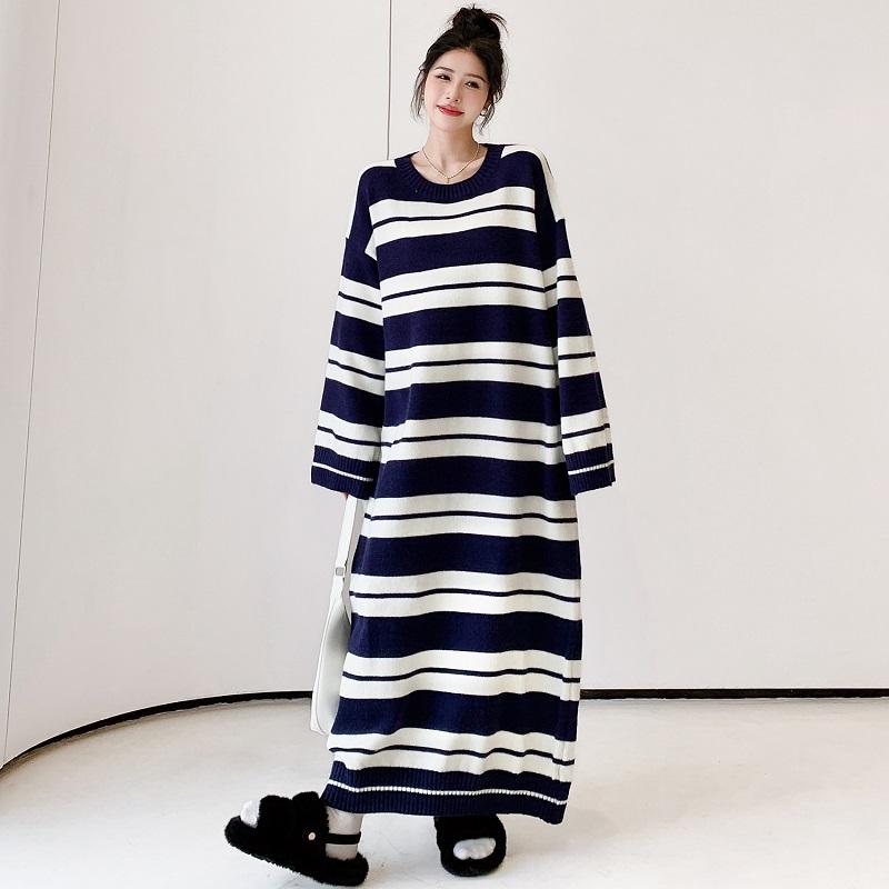 Long Sleeve Plus Size Knitted Vintage New In Dresses for Women Casual Loose Spring Autumn Winter Sweater Dress