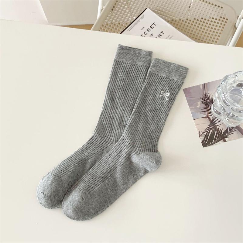 Bow Ultra-Thin Medium Tube Socks Solid Color Cotton Breathable Mesh Socks Ballet Style Stacking Socks