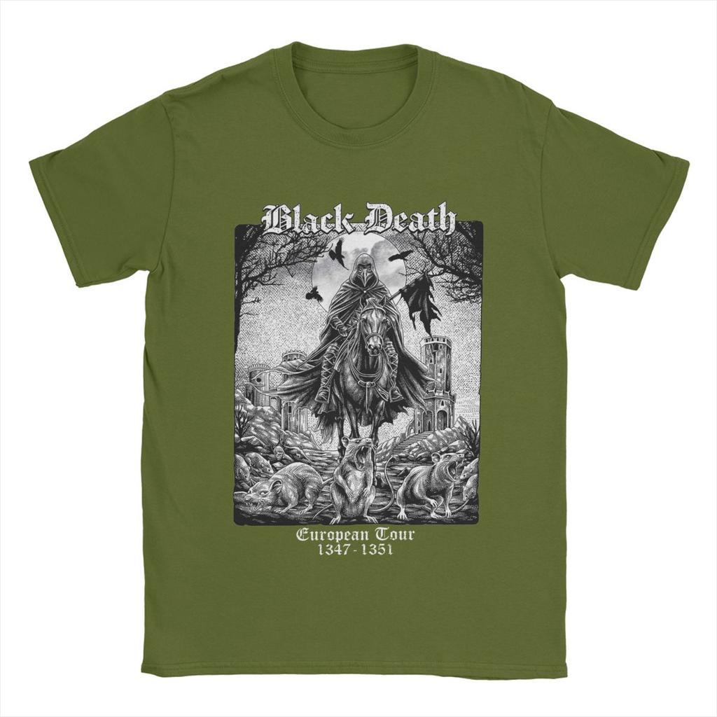 Schwarzer Tod Europa-Tour T-Shirts für Herren Reine Baumwolle Vintage T-Shirt Rundhals T-Shirt Kurzarm Kleidung Erwachsener