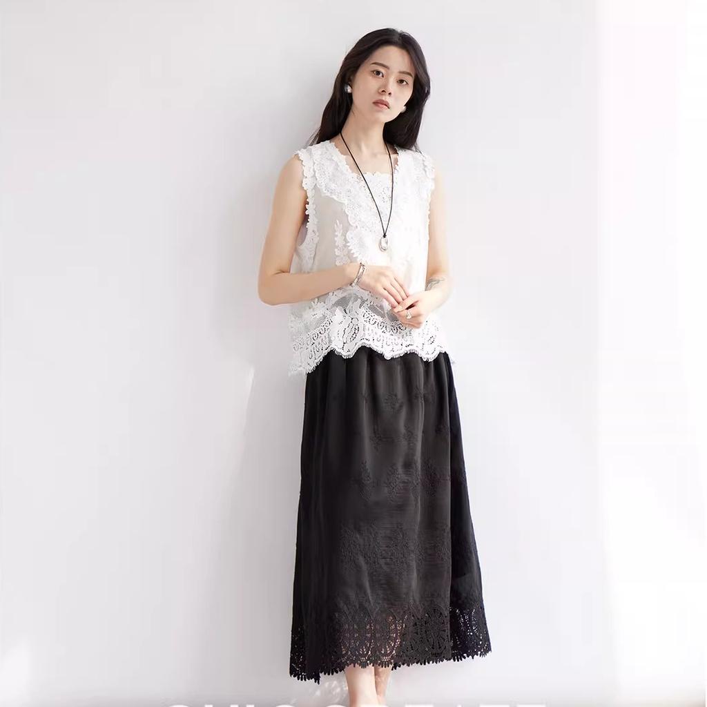 DIMANAF 2026 Weste T-Shirt Damen Spitze Rundhalsausschnitt Ausgeschnitten Sommerstil Basic Tops Neue T-Shirts Lockere Weste