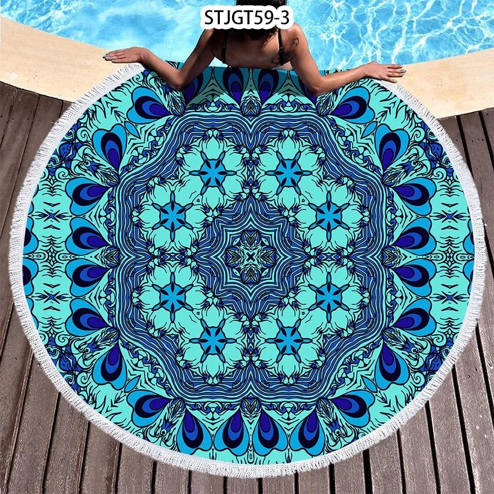Microfiber Round Beach Towel Sport Scarf Mandala Circle Serviette De Plage Toalla Playa Swimming Bath Towel with Tassel