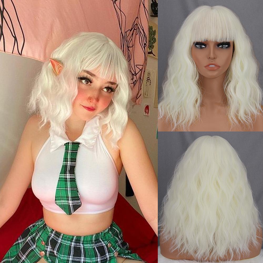 MISSQUEEN Women Natural Short Ombre Blonde Wig with Bangs Synthetic Fiber Natural Cosplay Daily Wear Shoulder Length Wig