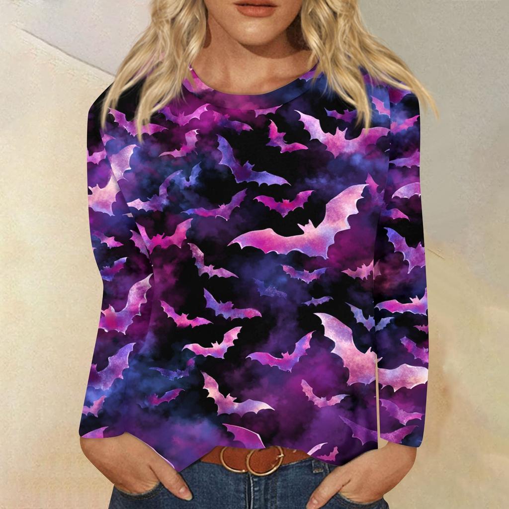 Dames casual top met lange mouwen en Halloweenprint, ronde hals