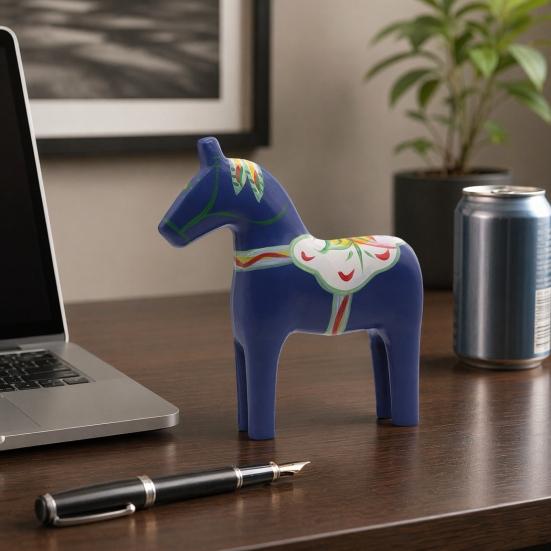 Figurina Cavallo di Troia Dala Dipinta a Mano Statua Cavallo in Legno Massiccio Decorativa Rustica