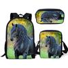Trendiges Beliebtes Friesenpferd 3D-Druck 3 Stück/Set Schülerrucksäcke Laptop Tagesrucksack Rucksack Schräg verstellbare Schultertasche Federmäppchen