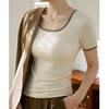 High Elastic Threaded Cotton Square Neck T-shirt Women's Short-sleeved New Retro Color Matching Tight-fitting Bottoming Shirt