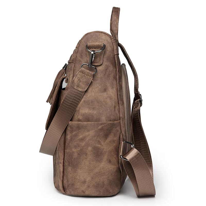 Women's Soft Leather Backpack Large Capacity Student Commuter Schoolbag Tassel Travel Backpack