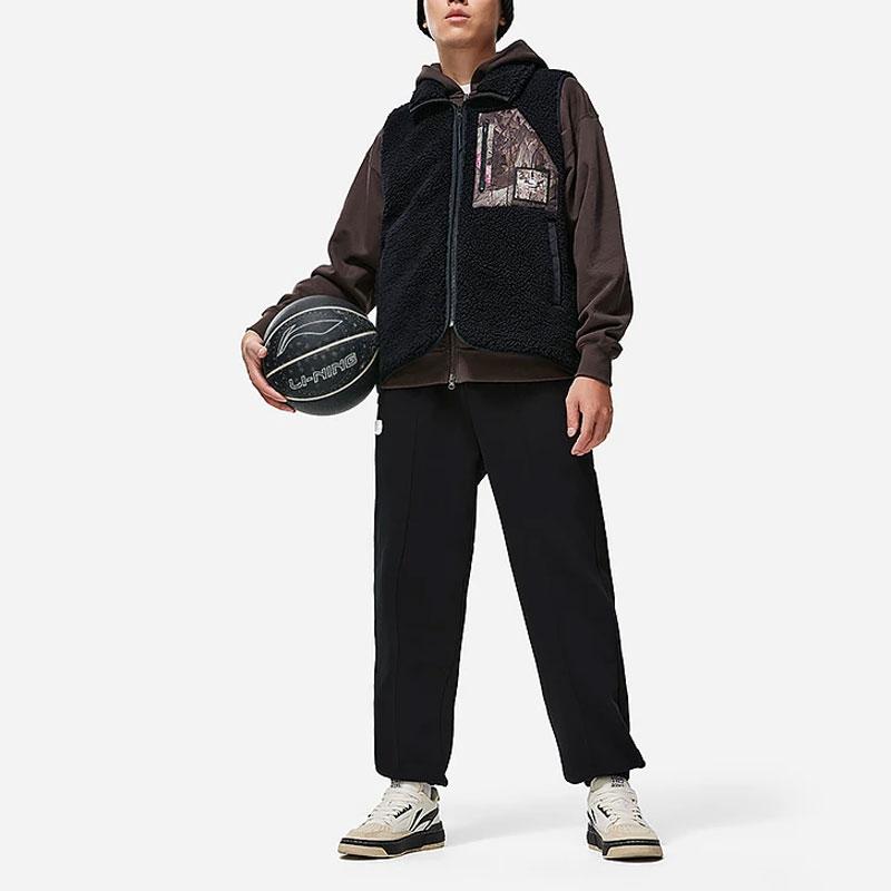 Li Ning Badfive Color Block Stand Collar Fleece Loose Knit Vest Men vest Black AMDT025-3