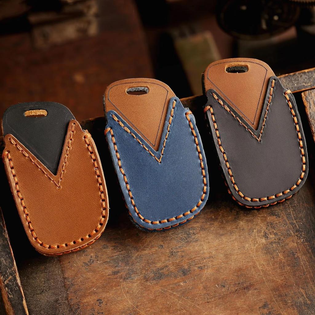 Premium Genuine Leather Key Fob Cover for Hyundai Elantra Tucson Santa Fe Flip Smart Key Shell