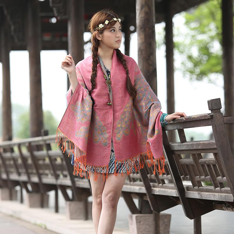 

Jacquard tassel shawl autumn and winter big scarf peacock belt gold thread spring and autumn 180-190cm розовый