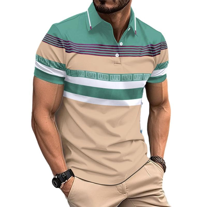 

Мужская повседневная рубашка-поло с полосатым верхом на пуговицах с цифровым принтом XXXL