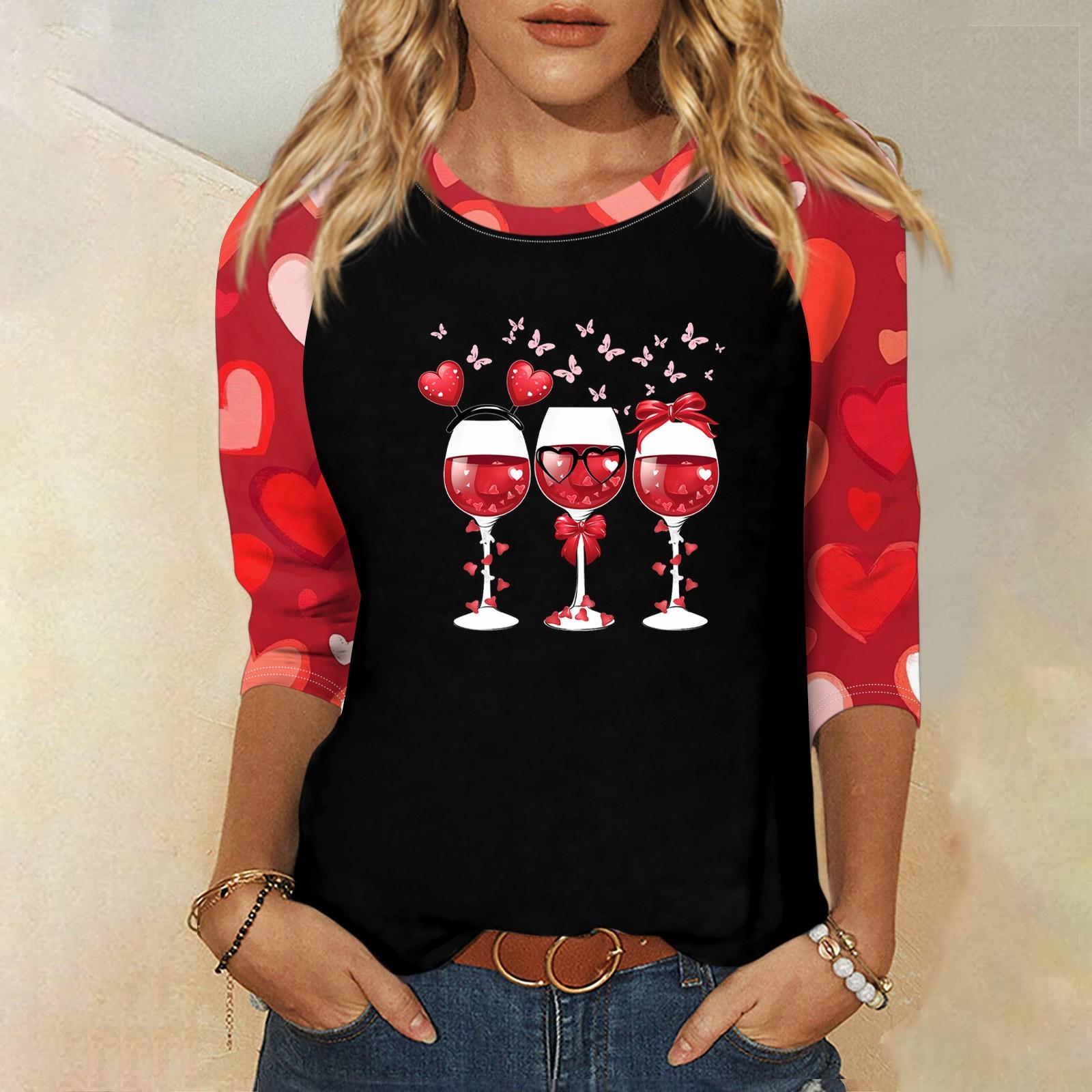 

Рубашка для женщин, модная, повседневная, рукав реглан, круглый вырез, рукав 3/4, свободная, с принтом, футболка, топ S киноварь