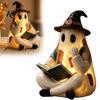 Decorative Ghost for Windowsill Lighted Vintage Patchwork Ghost, Reading Book Figurine, Halloween Lamp Decor, Personalized Gift Ideas Cute Fall Night