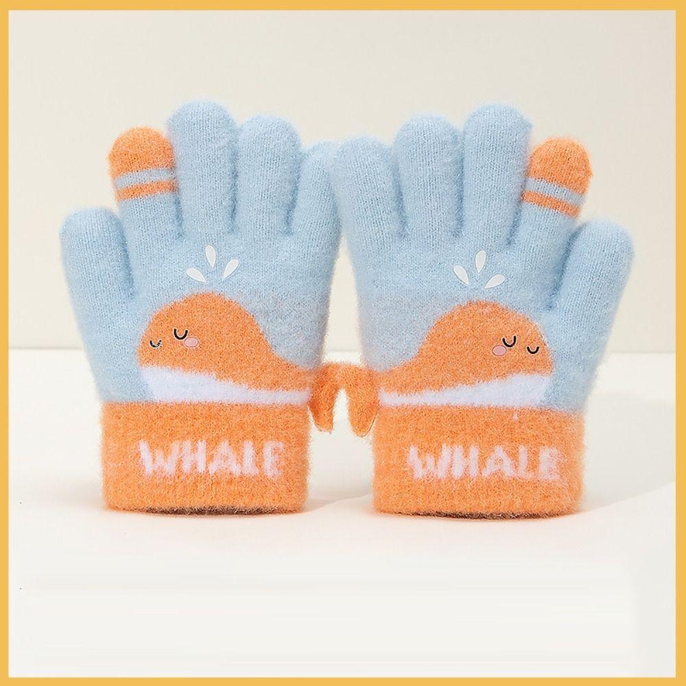Warm Plush Winter Knitted Gloves Cute Whale Kids Gloves Cartoon Five-finger Gloves  Boys Girls
