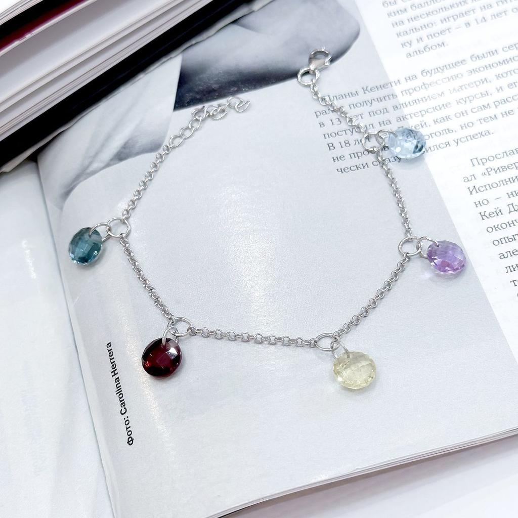Silver Bracelet with Natural Amethyst 9.381ct, Garnet, Green Quartz, London Blue Topaz, Topaz, Product Weight 3.86 G (2166573)