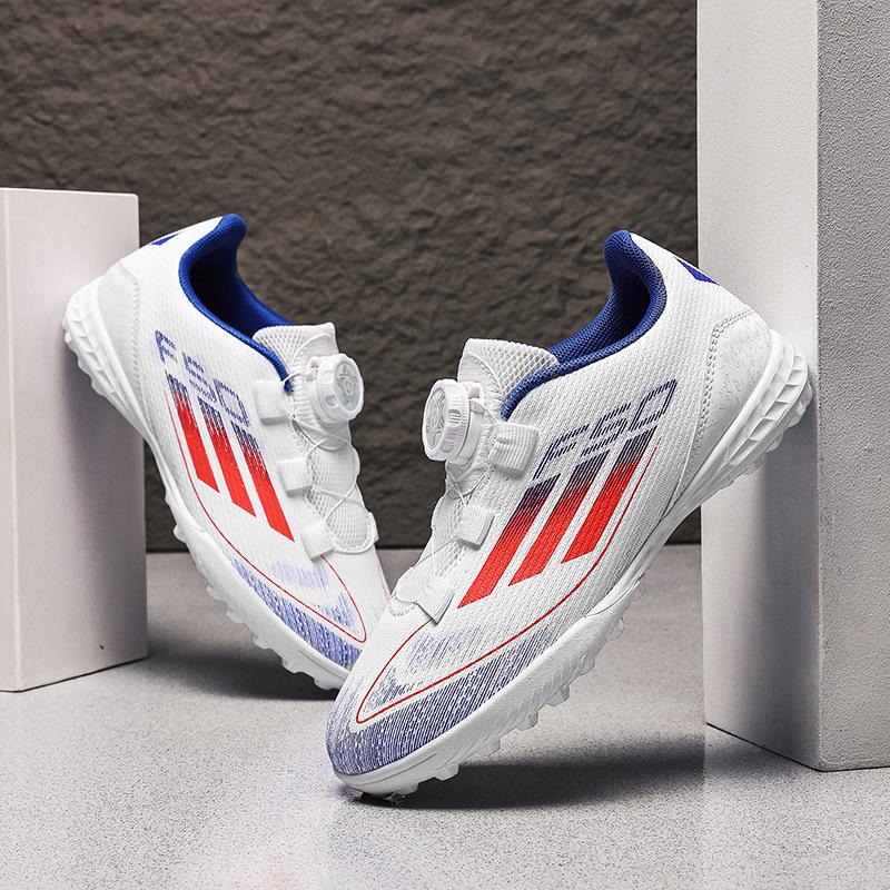 Children's Football Shoes Boys and Girls Primary School Students TF Broken Nails Leather Surface Rotating Buckle Competition Training Shoes One Piece