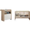 Chambre bébé duo PIA - Lit 70x140 cm + Commode à langer 2 portes - Décor chêne sonoma et blanc mat - TRENDTEAM
