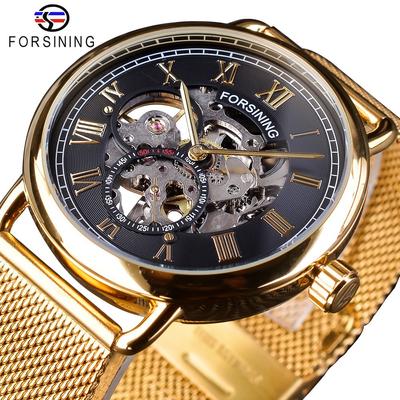 Herrenmode Casual Vintage Ausschnitt Mesh Gürtel wasserdichte mechanische Uhr