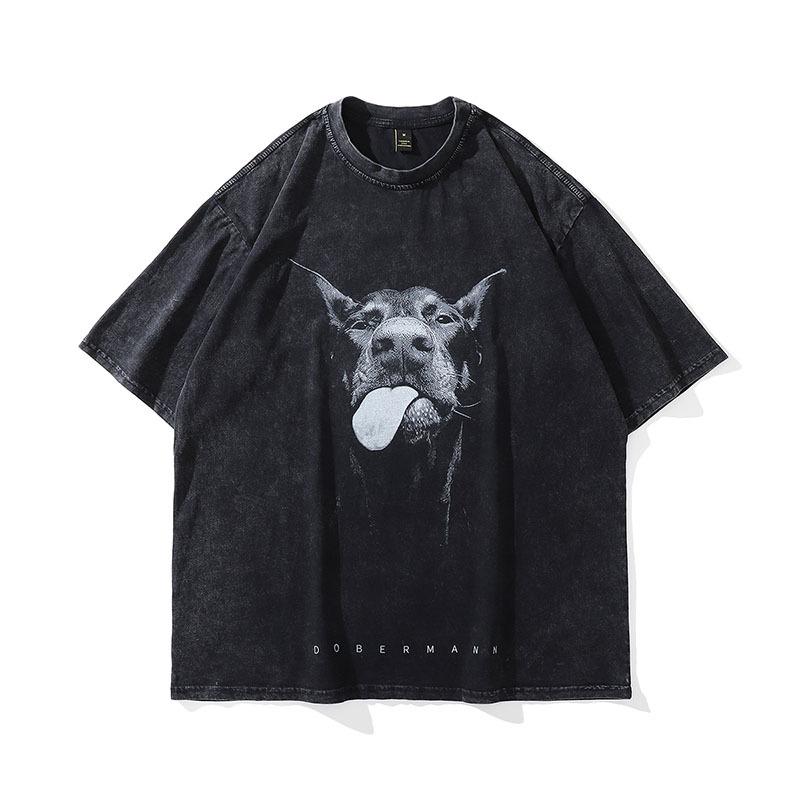 Streetwear Hip Hop Oversized Washed T Shirt Funny Doberma