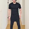 Men T-shirt Solid Color Round Neck Slim Fit Mid Length Short Sleeves Daily Wear Irregular Hem Thin Men Summer Top Men Clothes