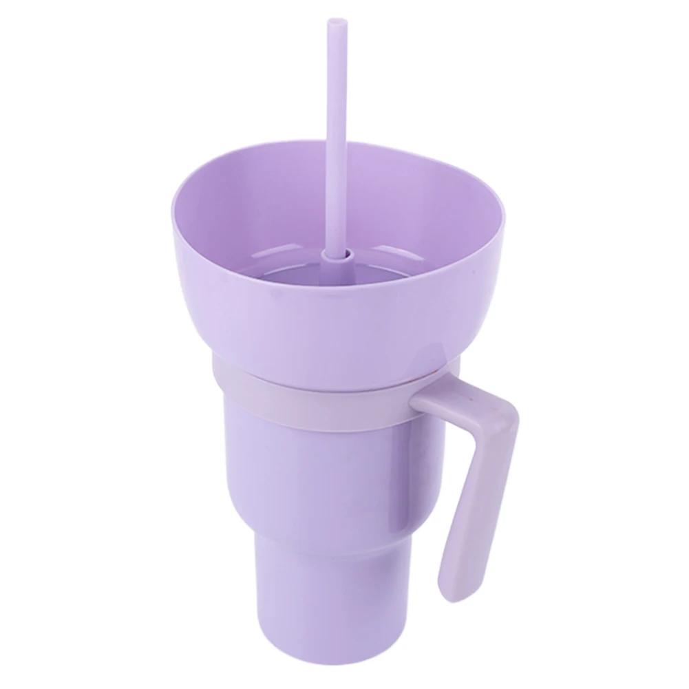 Stadium Tumbler Popcorn Drink Cola Cup 2 In 1 Snackies Cup Portable Splash Snack Bowl Chicken Storage Bowl with Handle Straw Cup