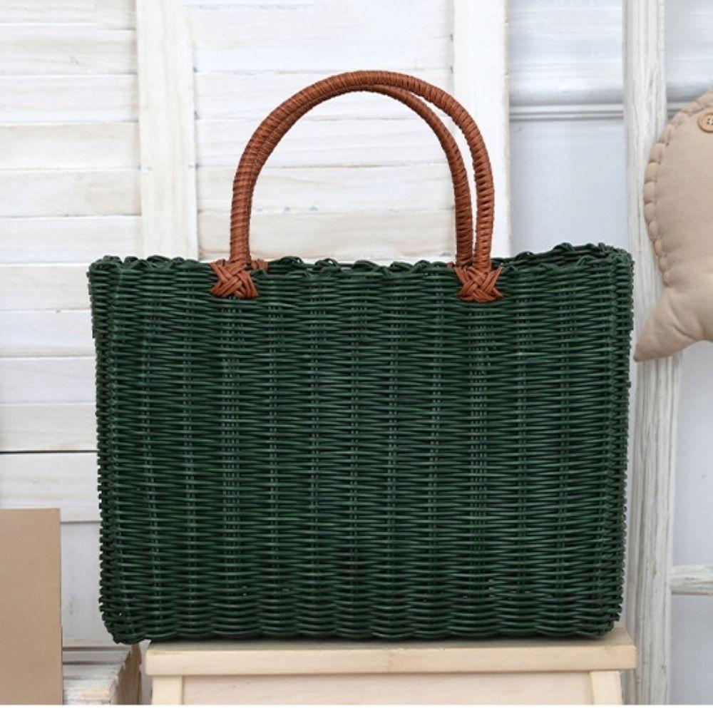 Rattan Woven Handmade Wicker Shopping Basket PVC 24*14*18cm Picnic Storage Basket Multicolors Garden Imitating Flower Basket