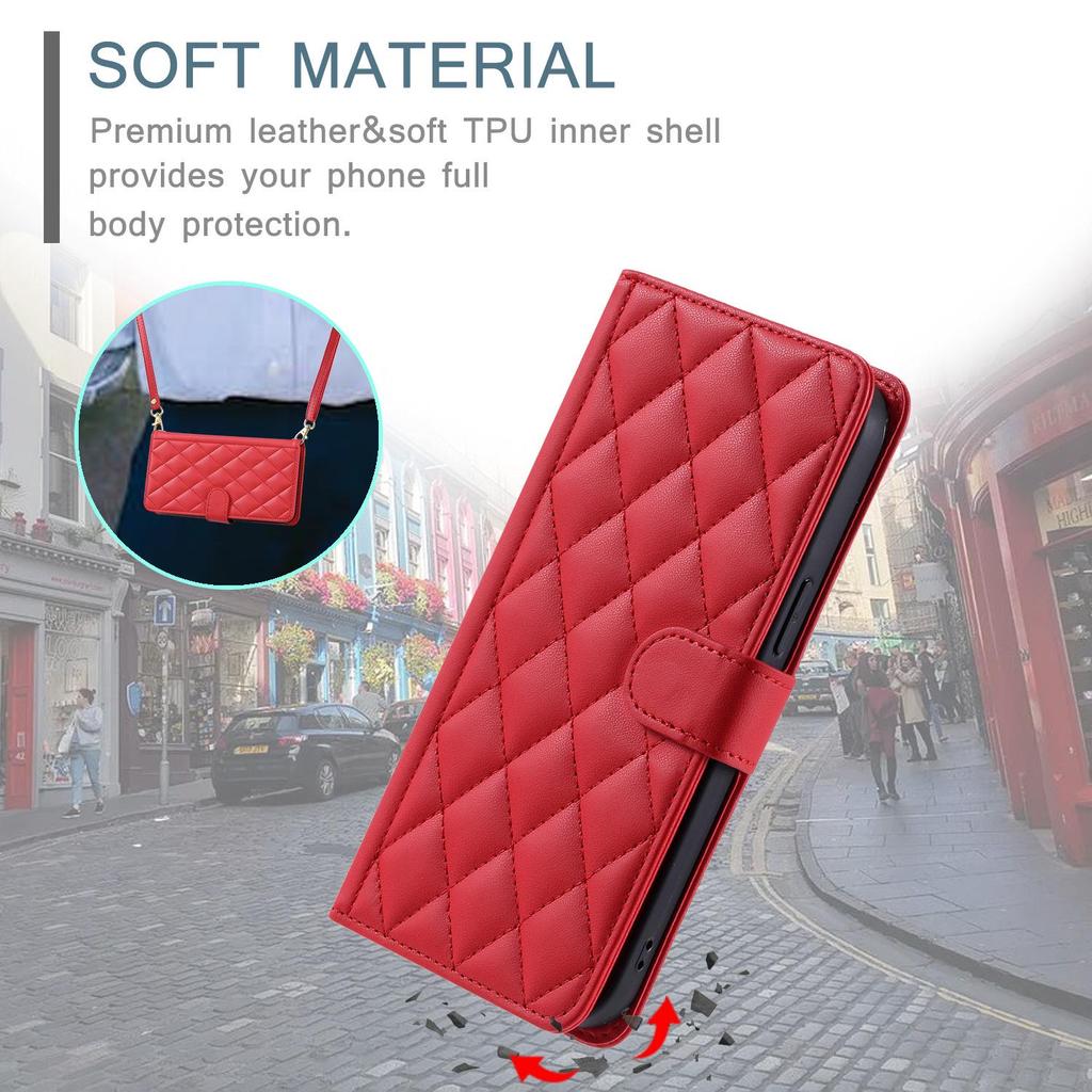 Cross-Border Compatible Houndstooth Leather Flip Card Holder Case with Lanyard for Sony 5 IV/10 V (2023)