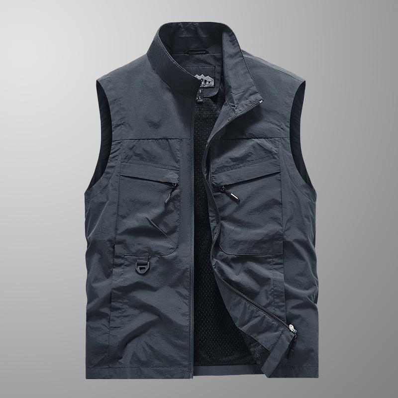 Sleeveless Vest Men's Four Seasons Middle-aged Outdoor Leisure Loose Large Size Vest European and American Sports Multi-bag Vest