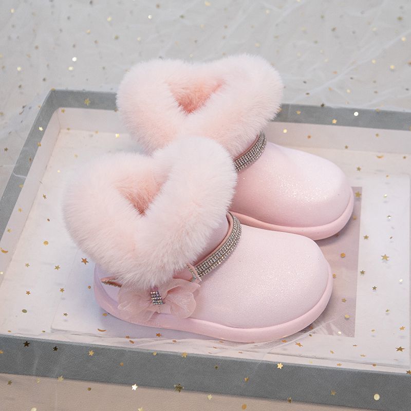 Children's Princess Anti-slip Snow Boots, Winter Girls' Fleece Snow Boots