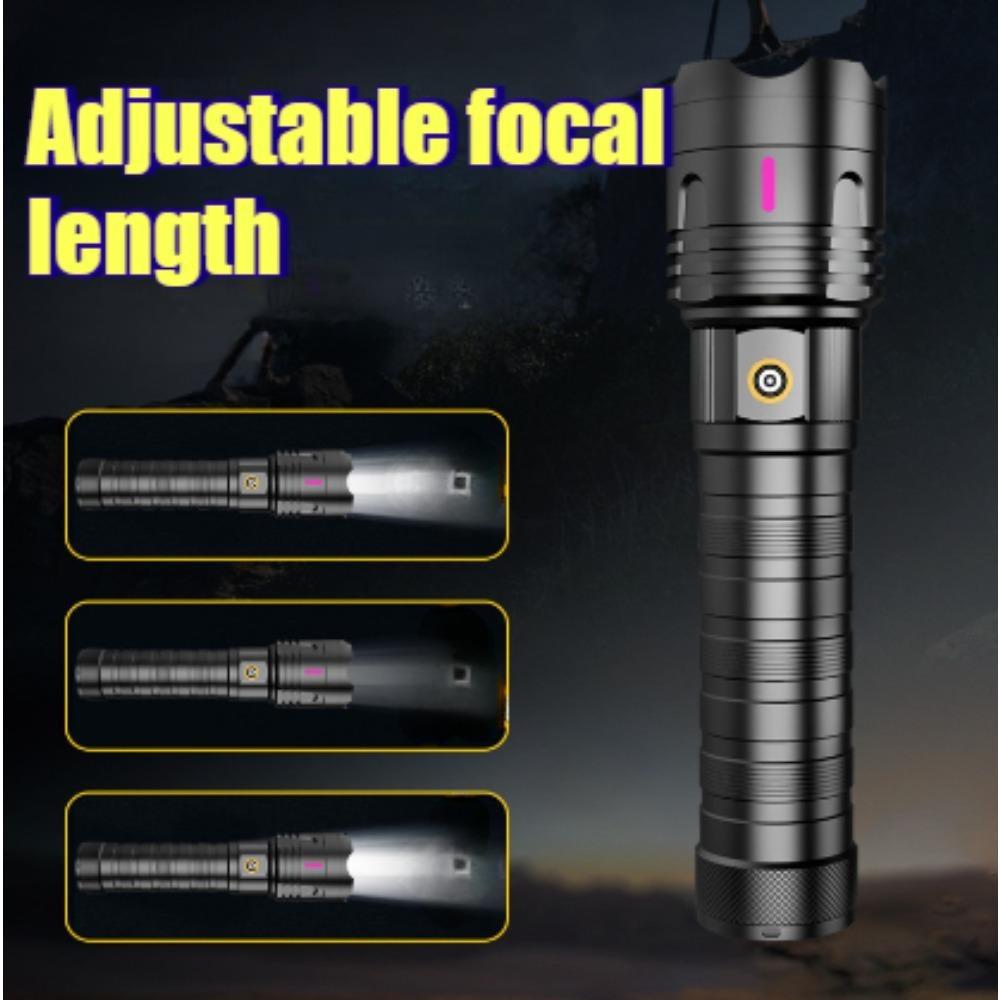 High Power Spotlight Long Range LED Flashlight Type-C Rechargeable Telescopic Zoom Focusing Super Bright Tactical Lamp