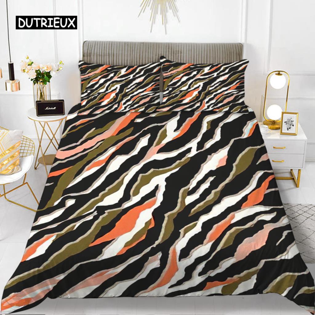 Zebra Print Duvet Cover Set King Polyester Red Black Stripes Bedding Set Wild Animal Zebra Wildlife Skin Quilt Cover for Girls