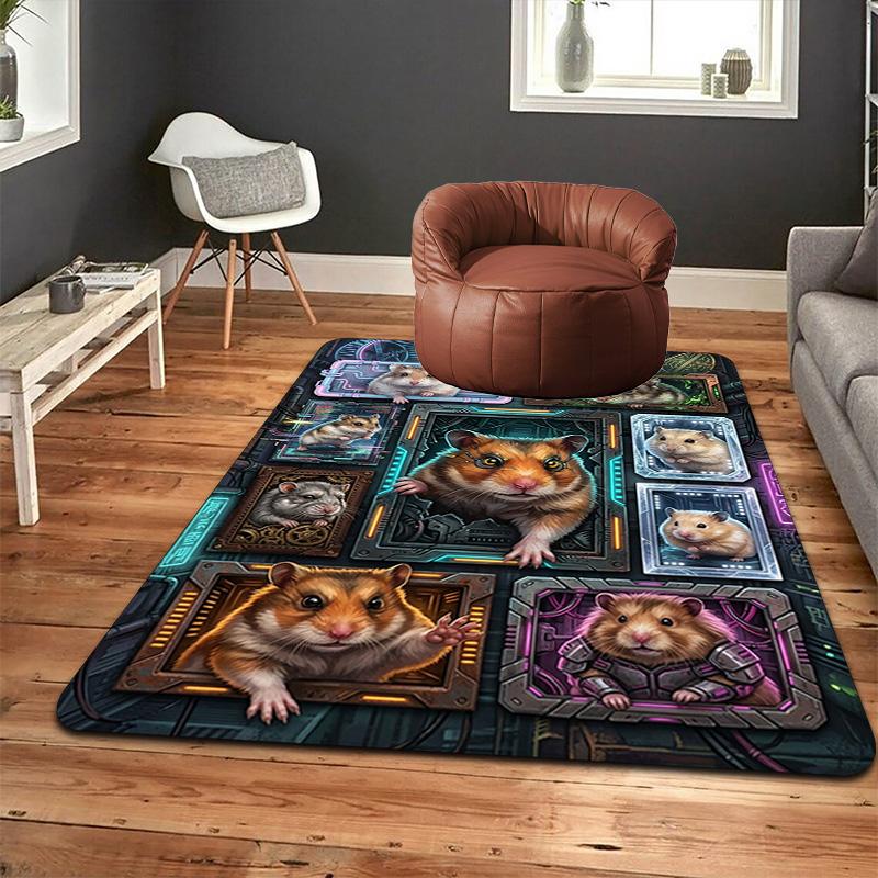 Hamster Technological Frames Pattern Rug Floor Mat for Living Room or Bedroom Soft and Comfortable Carpet a Gift for Birthday and Holiday.